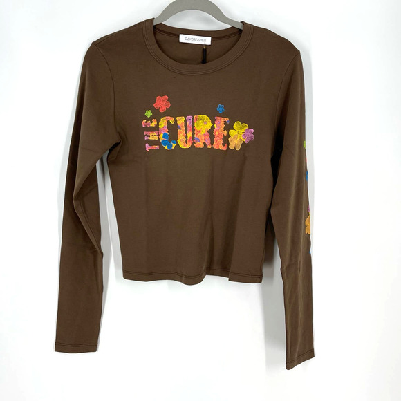 Daydreamer The Cure Flower Of Love Shrunken Long Sleeve Tee XS Chocolate - Picture 2 of 6